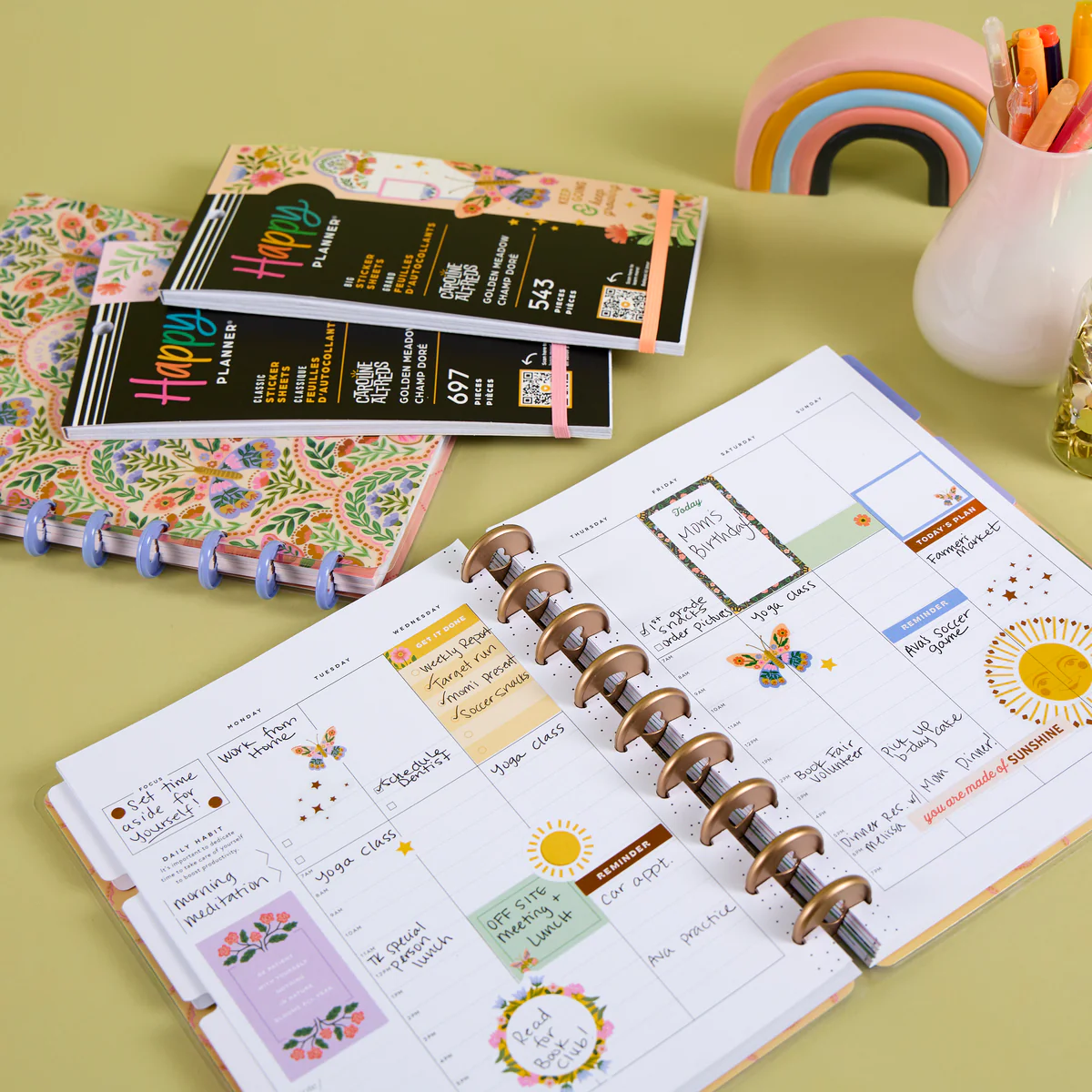 Undated Golden Meadow Customizable Planner - Classic Productivity Layout - 12 Months