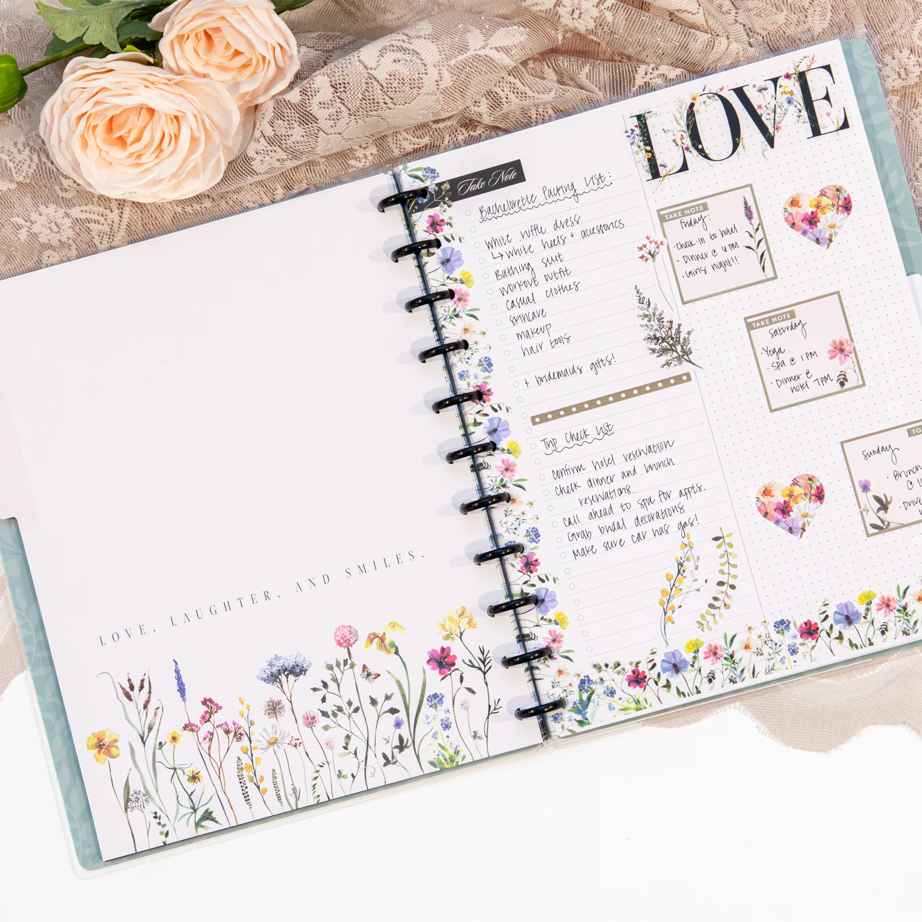 Blooming Romance Wedding - Dot Grid + Checklist Pages Notebook - 60 Sheets