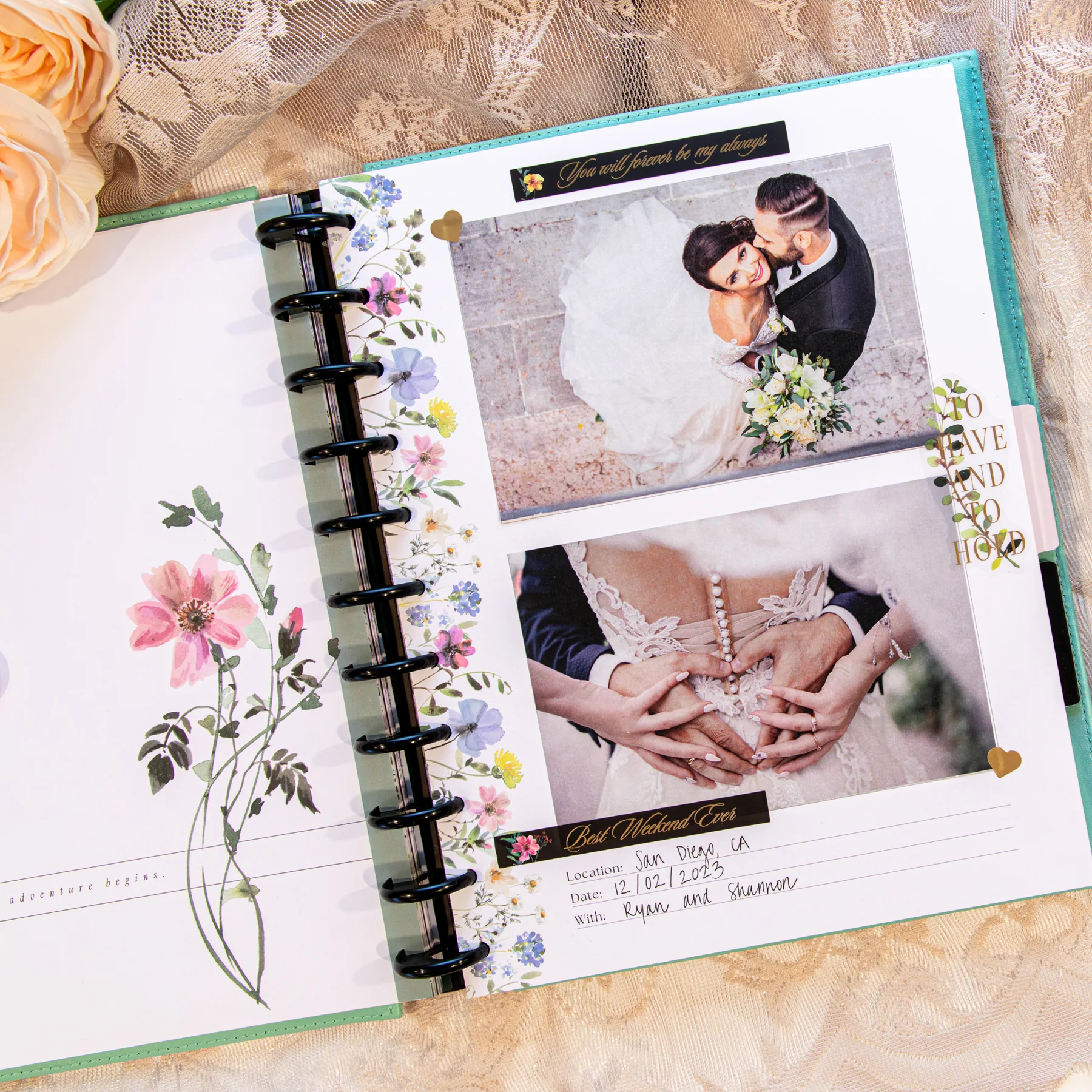 Blooming Elegance Wedding - DELUXE Big Happy Memory Keeping Wedding Photo Journal - 80 Sheets