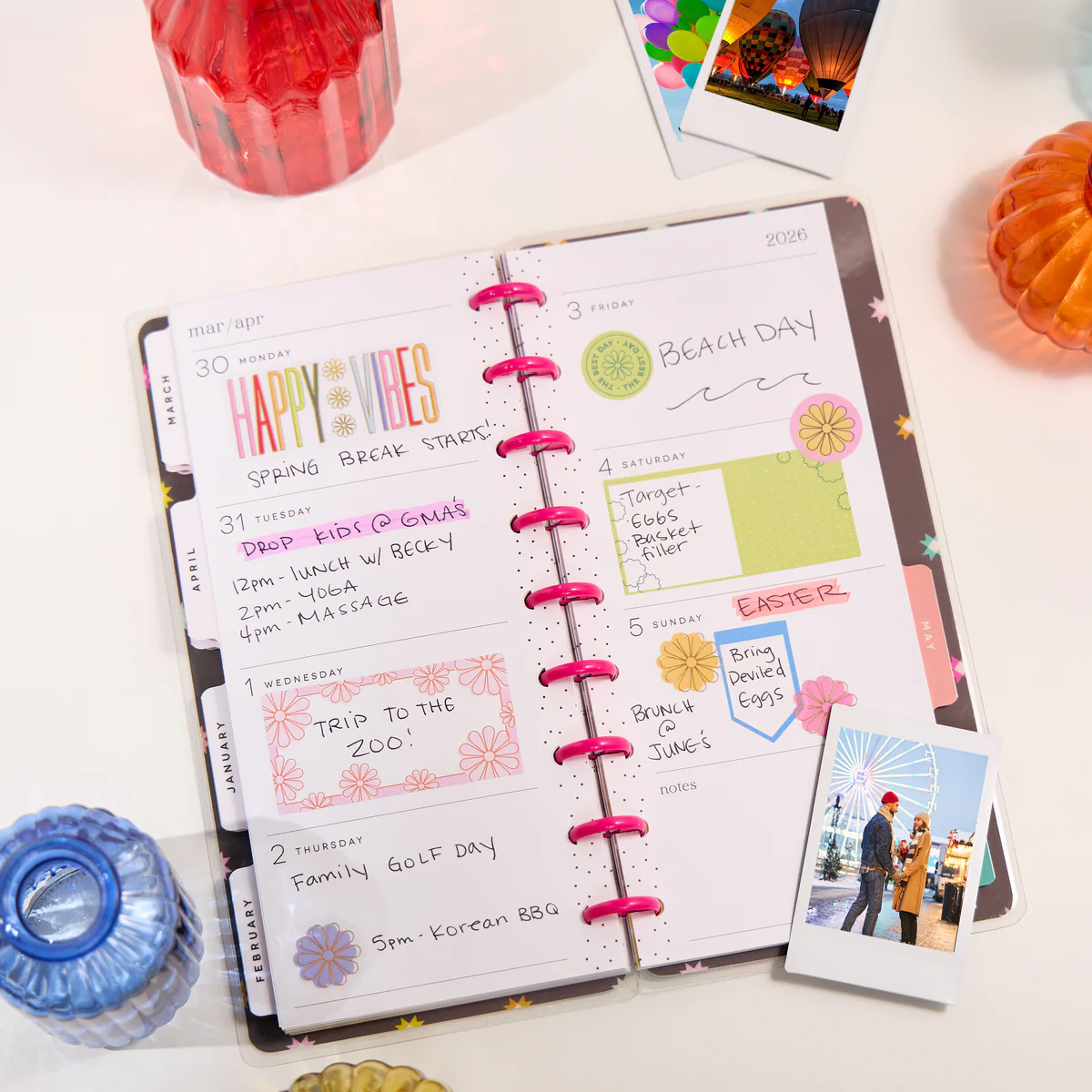 2025–2026 Happy Patchwork Customizable Planner - Skinny Classic Horizontal Layout - 12 Months