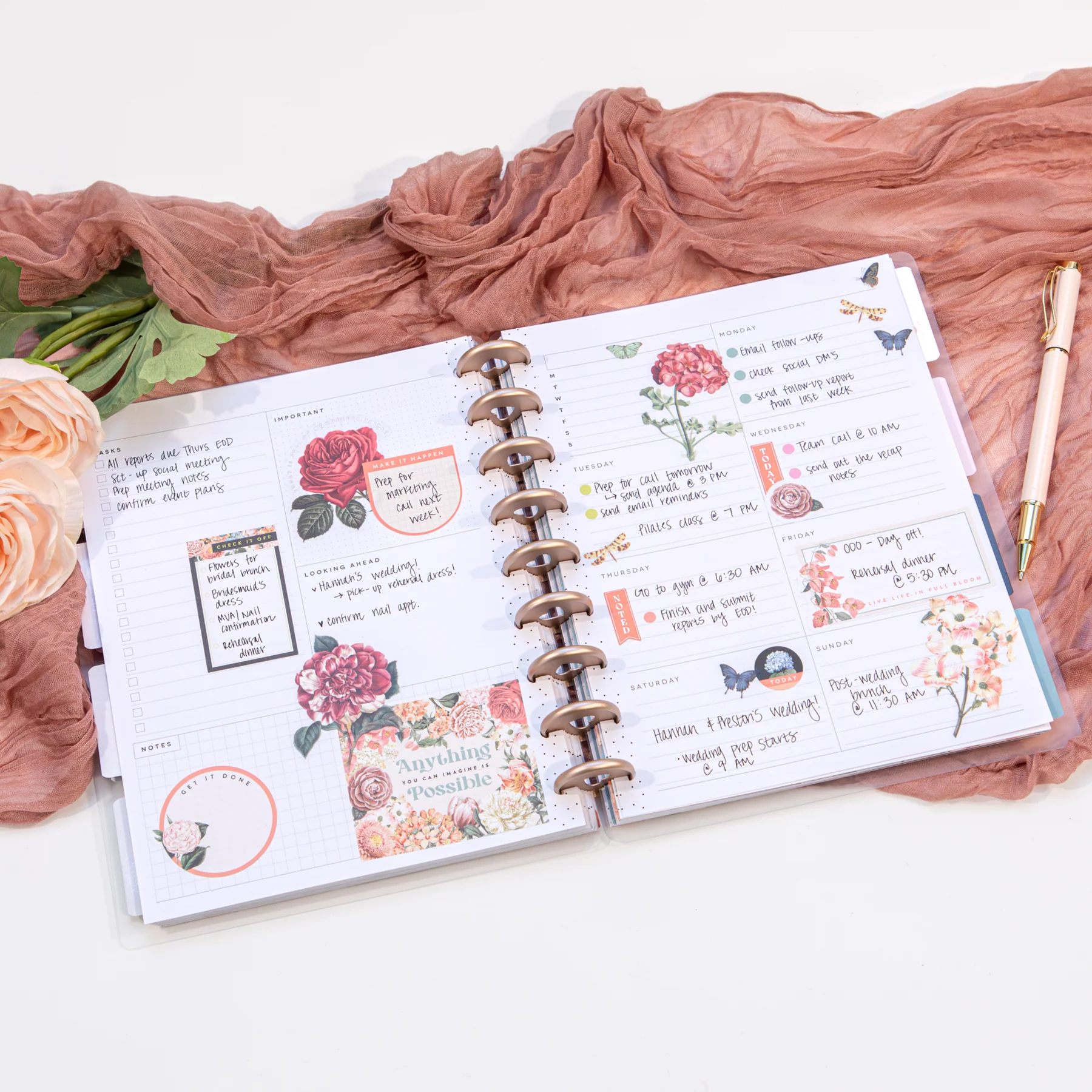 Undated Gathered Flowers Frosted Happy Planner - Classic Dashboard Layout - 12 Months
