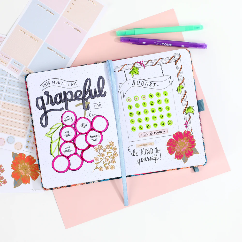 Retro Blooms - Bullet Dot Grid Happy Journal® - 80 Sheets - 160gsm Paper 2 Retro Blooms - Bullet Dot Grid Happy Journal® - 80 Sheets - 160gsm Paper