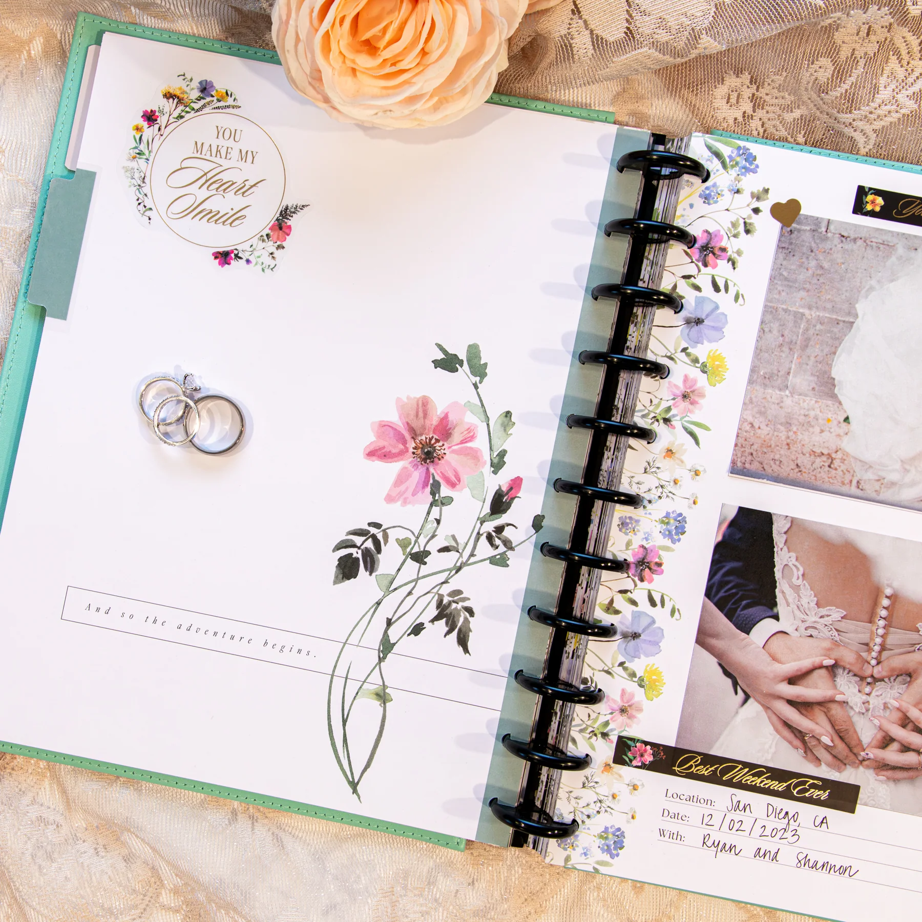 Blooming Elegance Wedding - DELUXE Big Happy Memory Keeping Wedding Photo Journal - 80 Sheets