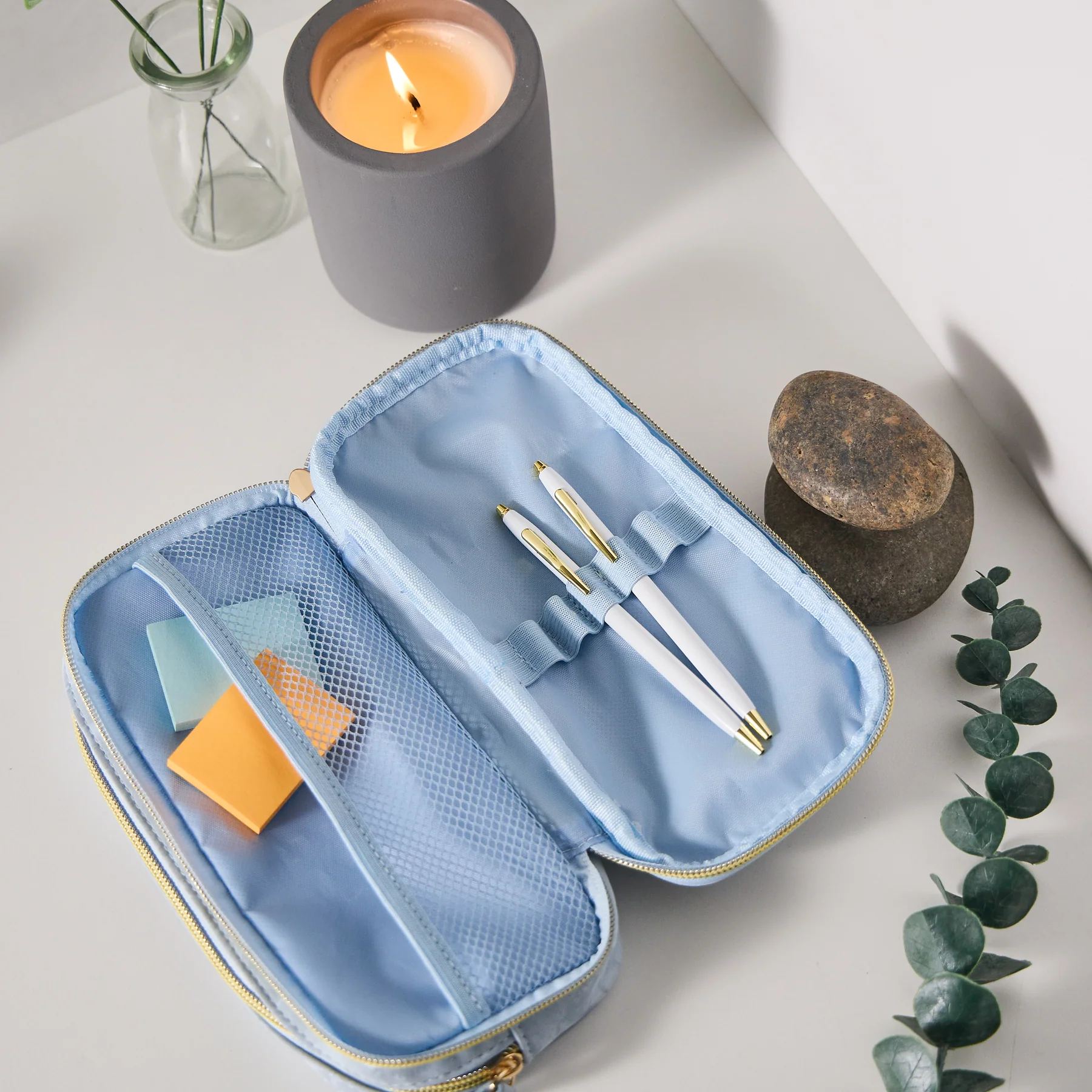 Cornflower - Textured Fabric Pen & Pencil Zip Pouch 7 Cornflower - Textured Fabric Pen & Pencil Zip Pouch